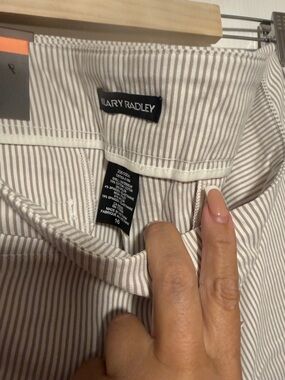 Hilary Radley Narrow Stripe Button-Down Shirt - Beige & White